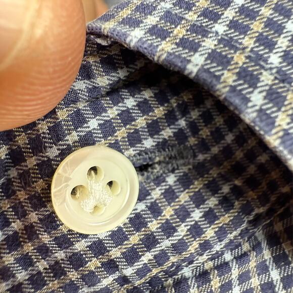 Peter Millar Shirt Mens Large Blue Micro Check Houndstooth Plaid Collection Flex - Picture 5 of 14